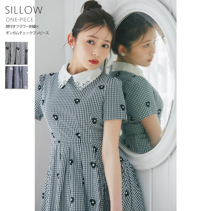 楽天市場】襟付きフラワー刺繍×ギンガムチェックワンピース【sillow 