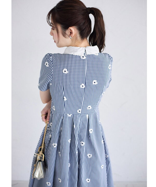 楽天市場】襟付きフラワー刺繍×ギンガムチェックワンピース【sillow  