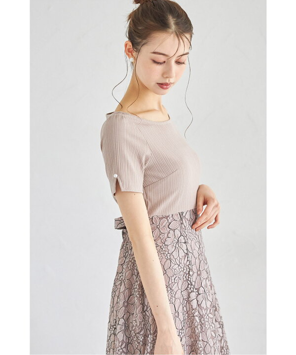 楽天市場】ウエストりぼん付き袖口パール装飾フラワーレースドッキング  