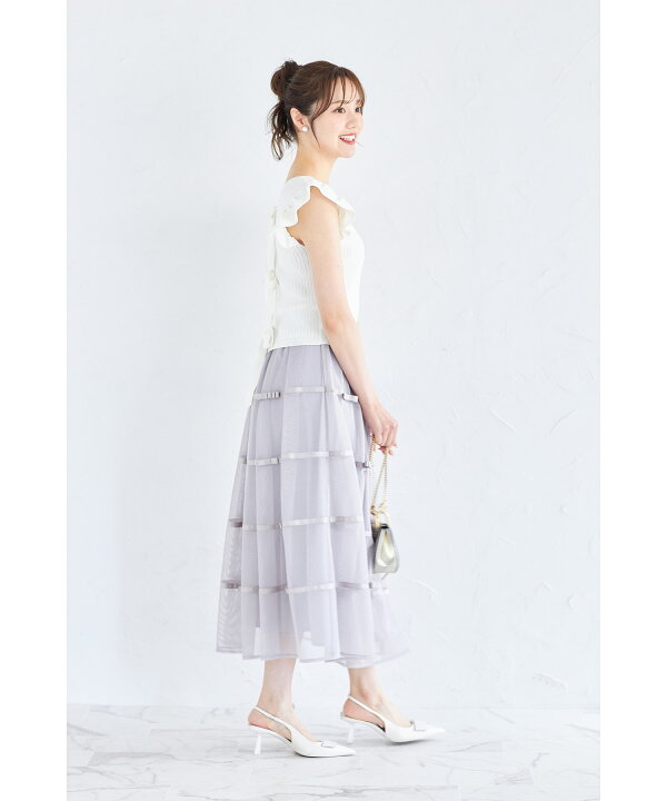 楽天市場】デコレーションリボンメッシュタックフレアスカート【melaid  