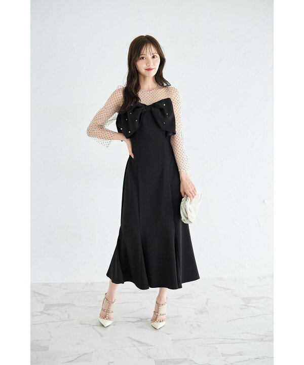 楽天市場】フロッキードットチュール切り替え2WAYリボンオフショル  