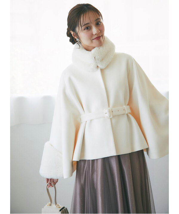 楽天市場】2WAYファー＆ベルト付きケープライクコート【sandina  