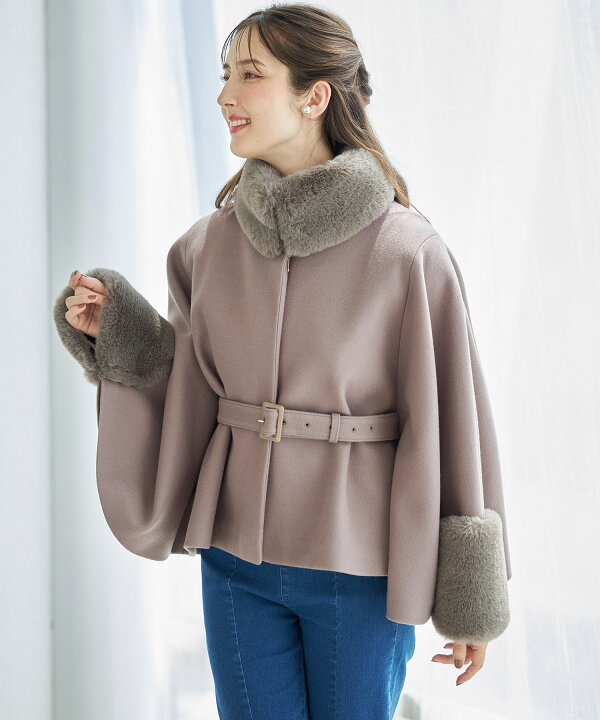 楽天市場】2WAYファー＆ベルト付きケープライクコート【sandina  