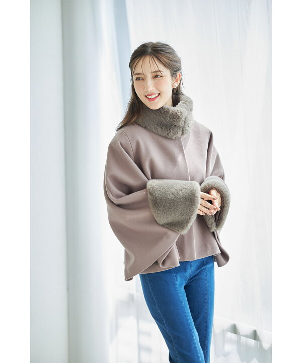 楽天市場】2WAYファー＆ベルト付きケープライクコート【sandina  