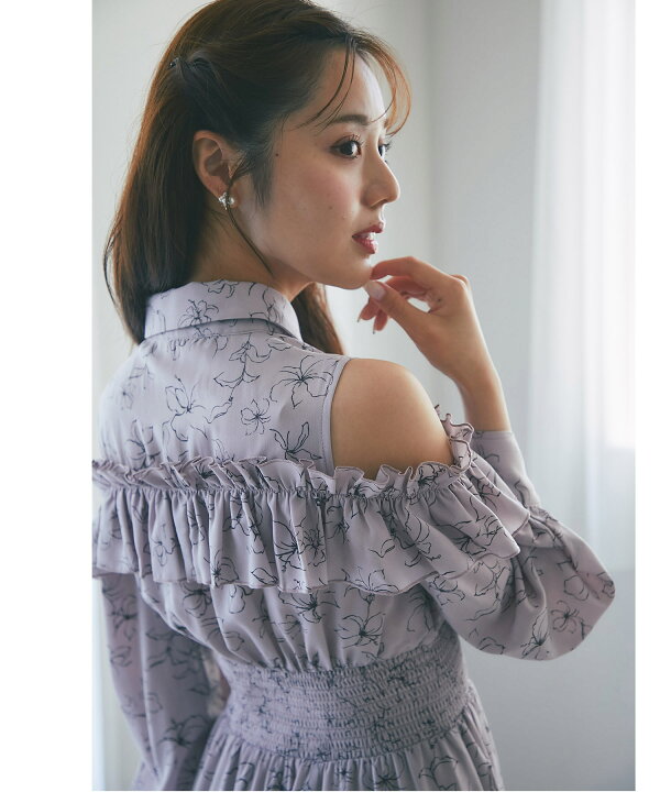 楽天市場】フリルオープンショルダーラインフラワープリントアシメ  