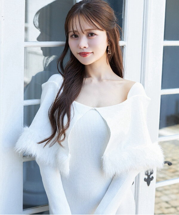 楽天市場】ケープファー付きマーメイドリブニットワンピース【cophila  