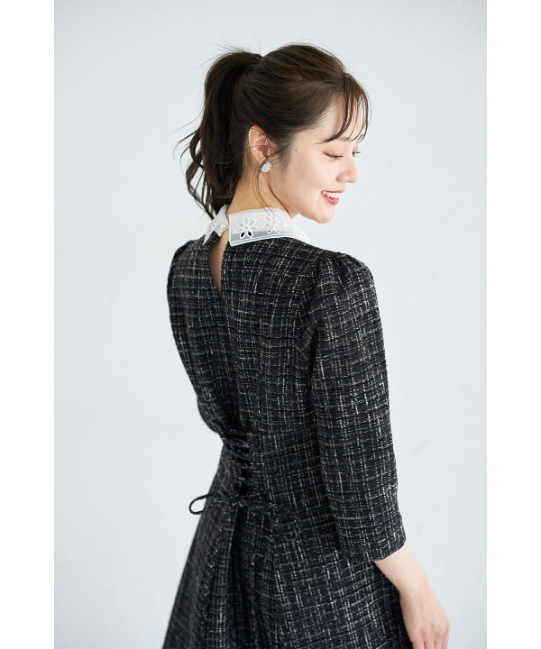 楽天市場】レース襟付きバックレースアップツイードワンピース  