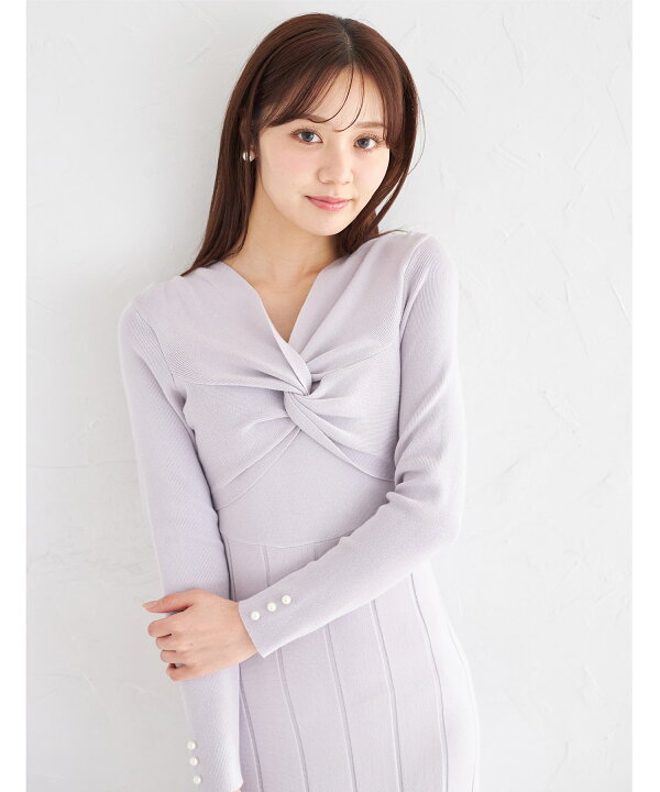 楽天市場】袖口パール付きフロントクロスニットワンピースtocco closet 