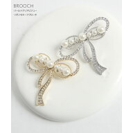 パール×クリアビジューリボンモチーフブローチtocco closet(トッコクローゼット)　 ゴールド シルバー …