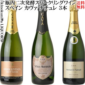 ドライな辛口 ナチュレお試し CAVA カヴァ ブリュット ナチュレ 3本セット [NV] スパークリングワイン 白 辛口 各750ml 【送料無料】／スペイン D.O.カヴァ／カバ ナチューレ 泡 発泡 スペインワインセット スパークリングワインセット