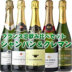 シャンパン＆クレマン フランス泡5本セット　シャンパーニュをはじめとする名産地から　シャンパン＆クレマン飲み比べ5本セット＿＿ver005＿＿ 【送料無料S】【送料無料 送料込み】【飲み比べS】【楽ギフ_のし宛書】【あす楽】