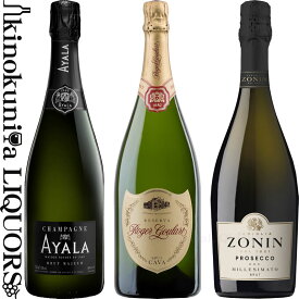 世界3大 スパークリングワイン3本セット シャンパーニュ(シャンパン) 、スペインのカヴァ、イタリアのプロセッコ（三国ワイン）数量限定