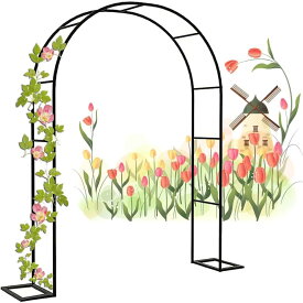 大型屋外 パーゴラアーチ、ガーデンアーチ ベース付き、植物を登るため 金属製のローズアーチ、芝生の裏庭パーティー装飾結婚式アーチ