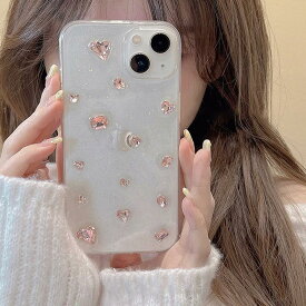 iPhoneケース iphone 雑貨 女子 女の子 ハート ビジュー ストーン キラキラ シンプル カジュアル 便利 プチプラ クリア 透明 iPhone15 iPhone14 iPhone13 iPhone12 iPhone11 Plus Pro ProMax