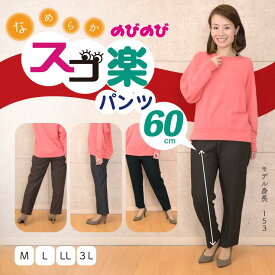 【のびのび】【身長155cm前後対応】【シニアファッション】【洗濯機ok】スゴ楽パンツ [39195] レーヨンナイロンポリエステルピンヘッド レディースファッション ウエストゴム 総ゴム 春 秋 ミセスファッション シニアファッション グレー モカ 黒 M L LL 3L