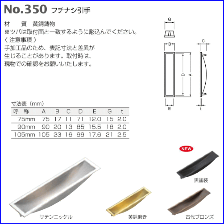 楽天市場】ベスト フチナシ引手 No.350 90mm 仕上色：黄銅磨き