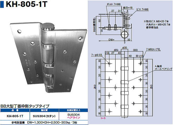 楽天市場】キンマツ BB大型丁番枠側タップタイプ KH-805-1T(丁番 蝶番 