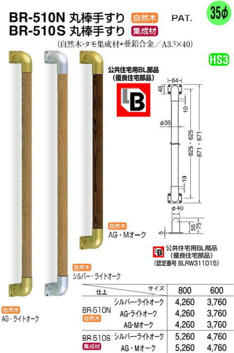 楽天市場】シロクマ 白熊印・丸棒手すり BR-510S 600mm/1本 (diy 