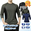 コンプレッションインナー 7分袖 【直販・公式】 接触冷感 UVカット 背中メッシュ ストレッチ バックロング メンズ 春夏 作業着 スポーツ TEAGLES 25202