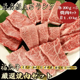【福島牛 焼肉セット 合計1.0kg / ギフト兼用】ギフトにおすすめ｜結婚祝い｜お中元｜(ミスジ 200g，カイノミ 200g，イチボ 200g，カルビ 200g，トモサンカク200g)焼肉セット 福島牛 黒毛和牛 焼肉 食べ比べ ギフト 内祝い 誕生日 母の日 父の日 御中元