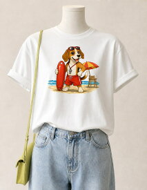 ビーグル ビーグル犬 犬 夏 おもしろ 犬柄 海辺のライフセーバー グラフィックTシャツ メンズ レディース ユニセックス 親子 おそろい 半袖 送料無料