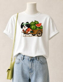 【半袖・長袖が選べる】狆 狆 犬 夏 おもしろ 犬柄 スイカ配達員 デザインTシャツ 長袖 ロンT レディース メンズ 大きいサイズ XS XXL キッズ100 160 送料無料