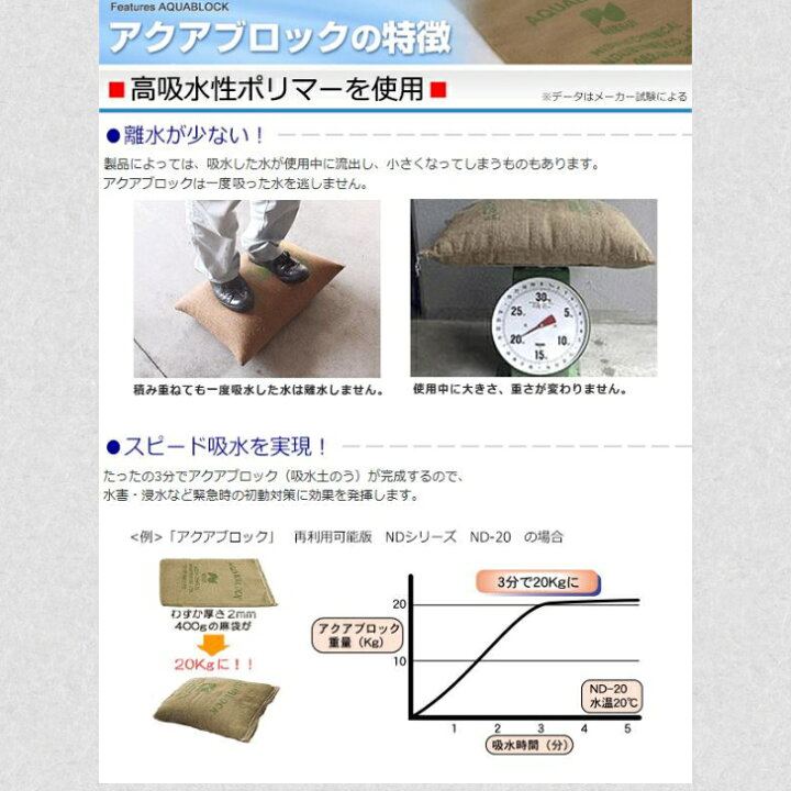 楽天市場】G 日水化学工業 防災用品 吸水性土のう「アクアブロック」NX 