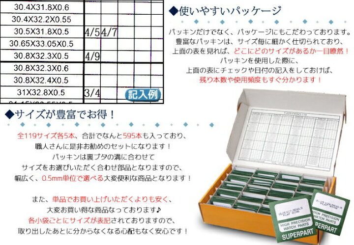 楽天市場】時計裏蓋用 パッキンセット 595本入り全119種類 各5個 DE 