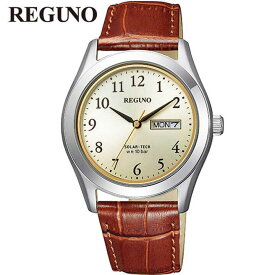 【お取り寄せ】シチズン レグノ 腕時計 メンズ ソーラー KM1-211-30 CITIZEN REGUNO 国内正規品 ソーラーテック レザー 革ベルト ソーラー 茶 ブラウン 銀 シルバー 中学生 高校生 誕生日プレゼント 男性 彼氏 旦那 夫 友達 ギフト