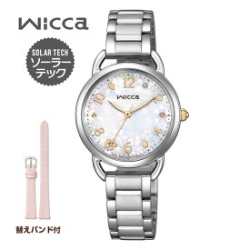 シチズン ウィッカ CITIZEN Wicca サクラ限定モデル KP6-014-21 アナログ ソーラー メタル 革ベルト レザー ピンク 銀 シルバー 白 ホワイト 国内正規品 レディース カジュアル おしゃれ かわいい 入学祝い 中学 高校 女の子