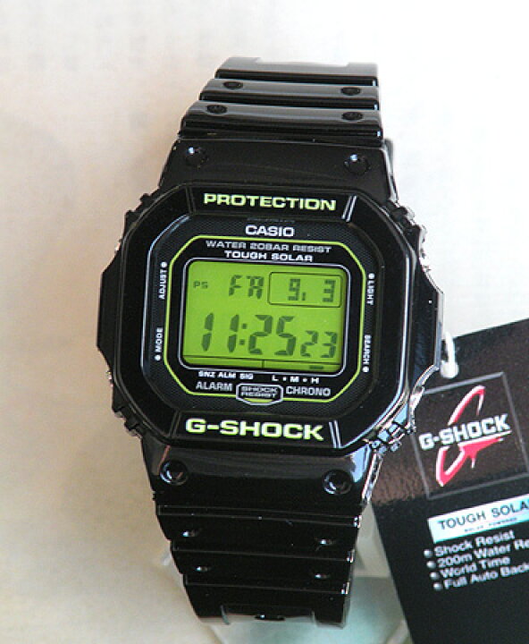 楽天市場】CASIOカシオG-SHOCK G-5600B-1DR黒×グリーン タフソーラー 