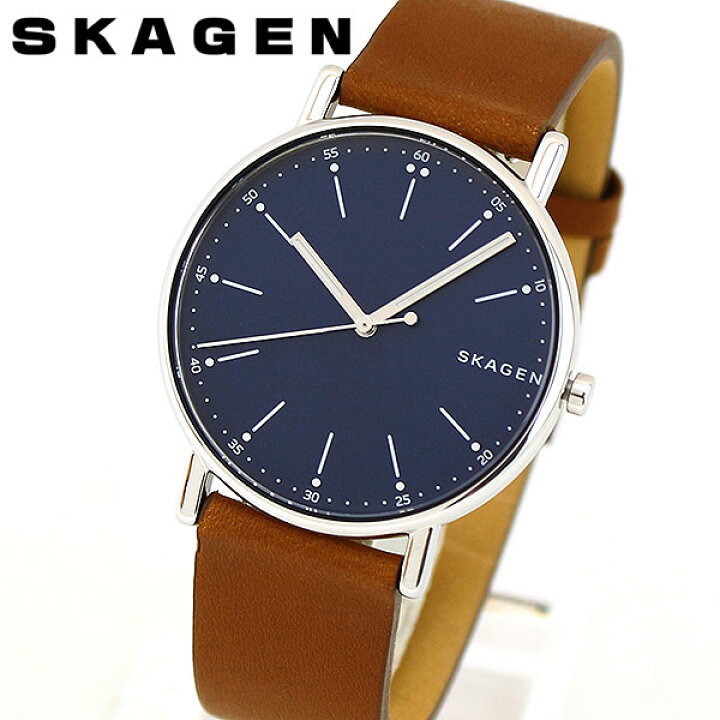 楽天市場 Skagen スカーゲン Signatur シグネチャー Skw6355 メンズ 腕時計 北欧 革ベルト レザー シンプル 青 ネイビー 茶 ブラウン 海外モデル 中学生 高校生 誕生日プレゼント 男性 彼氏 旦那 夫 友達 ギフト 加藤時計店 Gショック楽天市場店