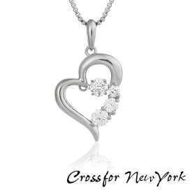 【お取り寄せ】Crossfor New York クロスフォーニューヨーク ダンシングストーン ネックレス ペンダント レディース NYP-585 D-3stone Heart キュービックジルコニア シルバー925 シンプル ハート 大人可愛い 誕生日プレゼント 彼女 女友達 ギフト