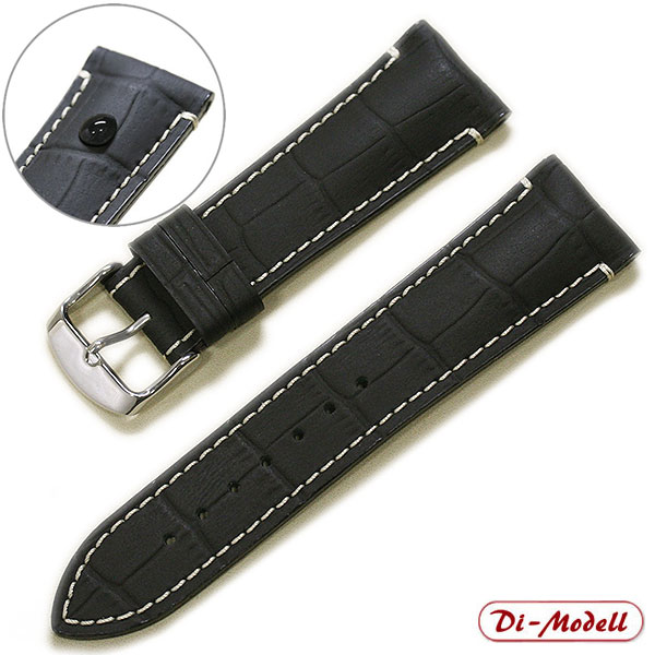cro-1020 クロコダイル腕時計ベルト ブラック ラグ幅22 mm
