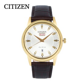 CITIZEN シチズン Eco-Drive エコドライブ腕時計 時計 メンズ ソーラー アナログ 3針 ステンレス レザー ダークブラウン ゴールド シルバー AW0102-13Aプレゼント ギフト 1年保証 送料無料