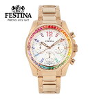 FESTINA フェスティナ RAINBOW レインボー腕時計 時計 レディース 防水 クオーツ アナログ クロノグラフ ステンレス メタル ピンクゴールド ホワイトシルバー ストーン F20639/2プレゼント ギフト 1年保証 送料無料