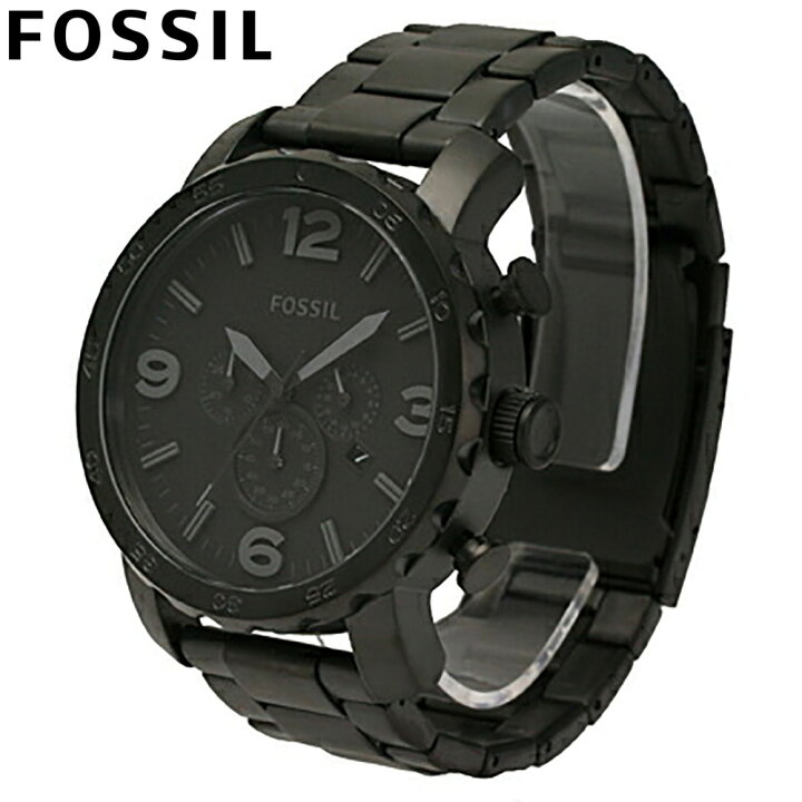 楽天市場 Fossil フォッシル 腕時計 時計 メンズ 男性 アナログ クオーツ 電池 クロノグラフ 日付 デイト 大き目 Nate ネイト カジュアル ビジネス 仕事 防水 ステンレス メタル ブレス オールブラック 黒 色付きガラス Jr1401 プレゼント ギフト 1年保証 送料無料 父の日