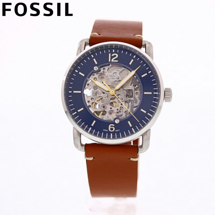 楽天市場 Fossil フォッシル 腕時計 時計 メンズ 男性 アナログ 機械式 自動巻き オートマティック メカニカル 3針 スケルトン Commuter コミューター カジュアル ビジネス 仕事 防水 レザー 革 ブラウン 茶 ブルー 青 Me3159 プレゼント ギフト 1年保証 送料無料 時計