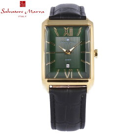 SALVATORE MARRA サルバトーレマーラ腕時計 時計 メンズ クオーツ レザー ブラック グリーン ゴールド SM21101-GDGRプレゼント ギフト 1年保証 送料無料 父の日