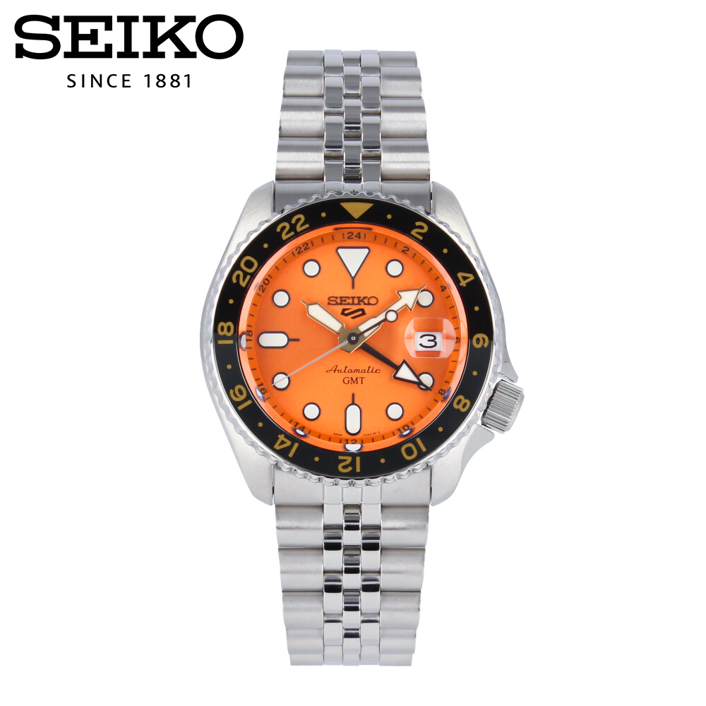 SEIKO5 セイコーファイブ SPORTS スポーツ GMT<br>腕時計 時計 メンズ 防水 オートマチック メカニカル 自動巻き アナログ ステンレス メタル シルバー オレンジ ブラック SSK005K<br>プレゼント ギフト 1年保証 送料無料