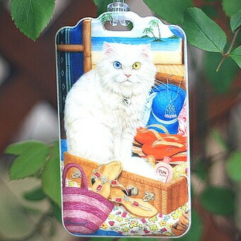 メール便２２０円対応 上品な猫イラストのネームタグ 107-12-Oddeye mariecat 信用 マリエキャット キャット 旅行 通勤 通学 韓国 1-2 名札 購入 パスケース 定期