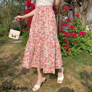 スカート ロング レディース ボトムス ゴム ロングスカート フレアスカート 花柄 夏 太め Aライン ロング スカート ミモレ丈スカート 卒業式 入学式 ダンス
