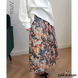 花柄スカート レディース タックプリーツ