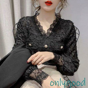 ブラウス レディース シャツ トップス 長袖 春 秋 おしゃれ 10代 20代 高校生 学生 黒 ブラック 白 パーティー 普段着 4090