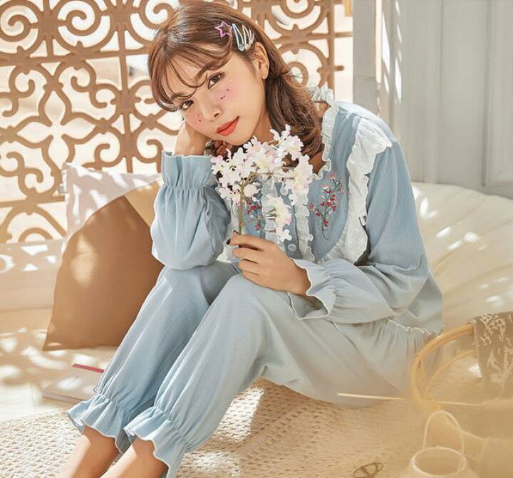 市場 長袖 ルームウェア 春 ゆったり レディース 部屋着 夏 上下セット Vネック お揃い ルームウエア 可愛いパジャマ 寝巻き 韓国風