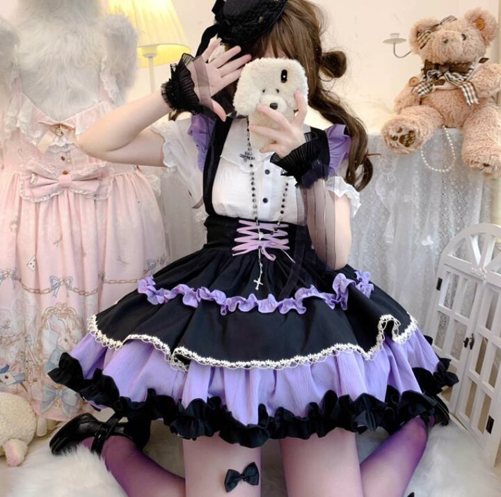楽天市場】/新発/上着+スカート/2点セット/Lolita系 /サスペンダー 