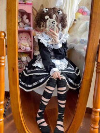 新発3点セット/メイド服/黒白喫茶店服/Lolita系/opワンピース　jsk　日常　写真　舞台　変装/ロリータ トップス 萌え レディース ゴスロリ ロリータファッション　変装　トップス 花嫁洋服　ハロウィン　ハロウィーン Halloween黒系