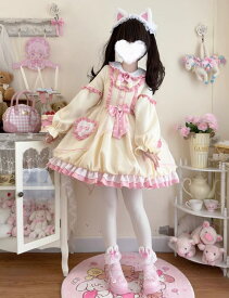 新発//メイド服//Lolita系/opワンピース　長袖　jsk　日常　写真　舞台　変装/ロリータ トップス 萌え レディース ゴスロリ ロリータファッション　変装　トップス 花嫁洋服　ハロウィン　ハロウィーン Halloween　カラードレス