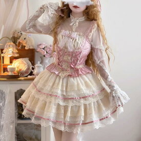 /新発//Lolita系 メイド服/スカート/2点セット/上着＋スカート/　jsk　OP　日常　写真　舞台　変装/ロリータ トップス 萌え レディース ゴスロリ ロリータファッション　変装　トップス 吊りスカート ワンピース　花嫁洋服 ウエディングドレス