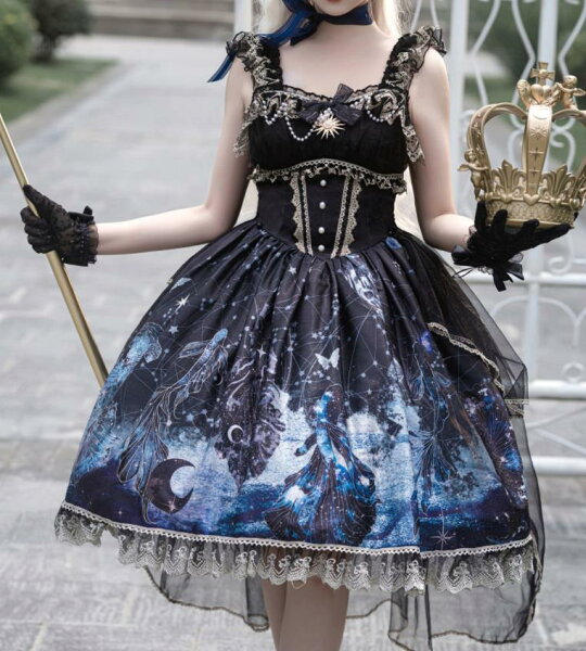 2022夏/新発/数量限定/Lolita系　金魚の空/ワンピース　jsk　OP　日常　写真　舞台　変装/ロリータ  トップス  萌え レディース ゴスロリ ロリータファッション　変装　トップス  吊りスカート ワンピース　花嫁洋服 ウエディングドレスＳ